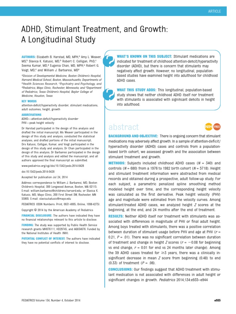 ADHD, Stimulant Treatment, and Growth | PDF | Attention Deficit ...