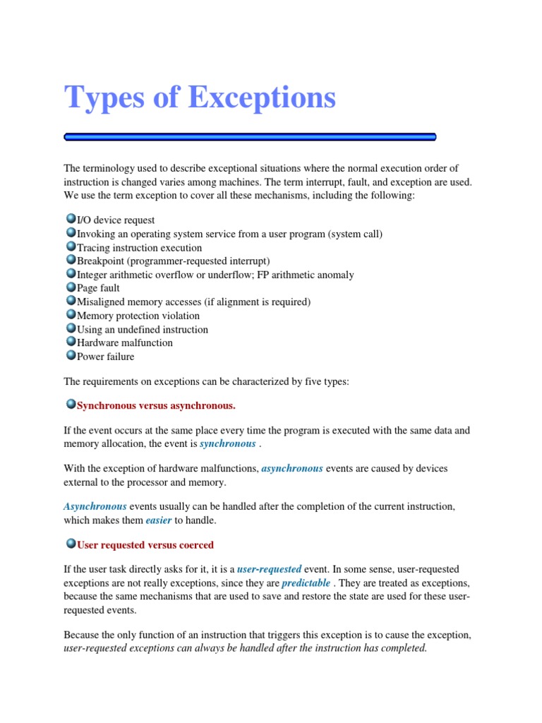 Types of Exceptions: Synchronous Versus Asynchronous | PDF | Electronic ...
