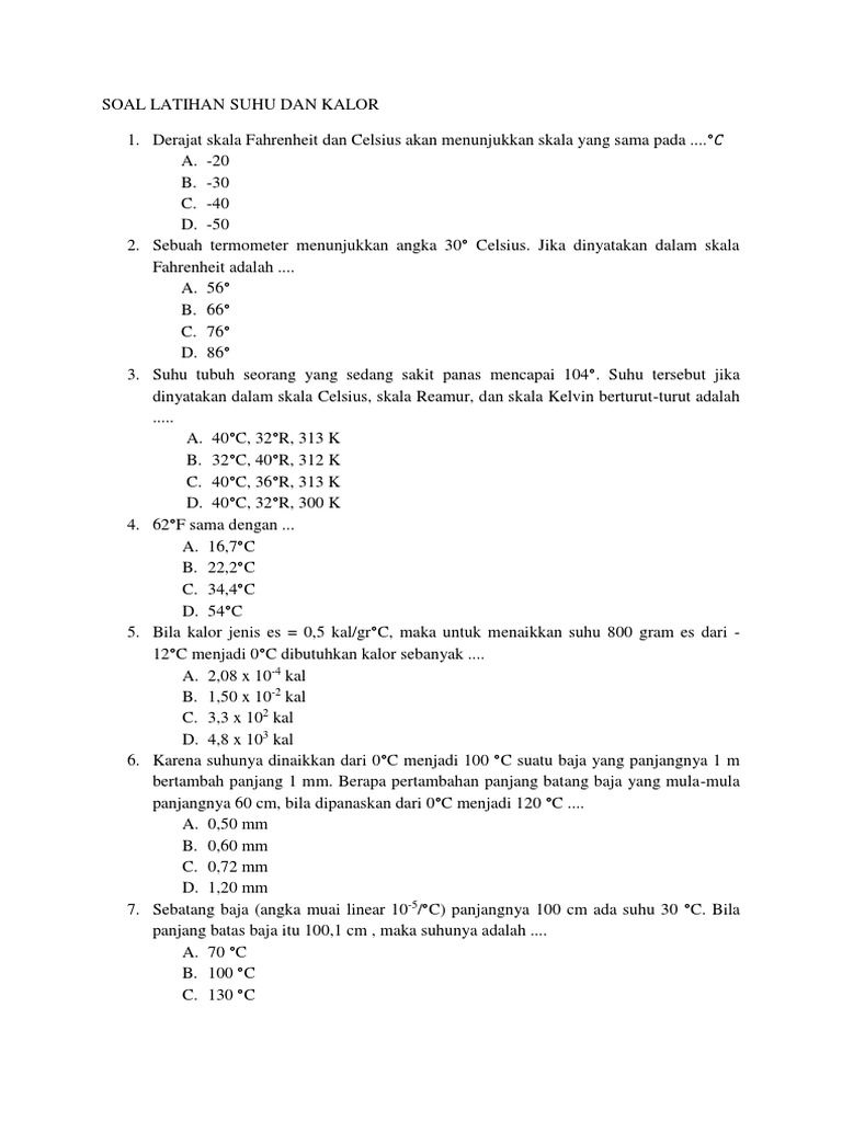 Soal Latihan Suhu Dan Kalor