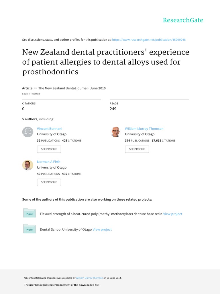 New Zealand Dental Practitioners' Experience of Patient Allergies To