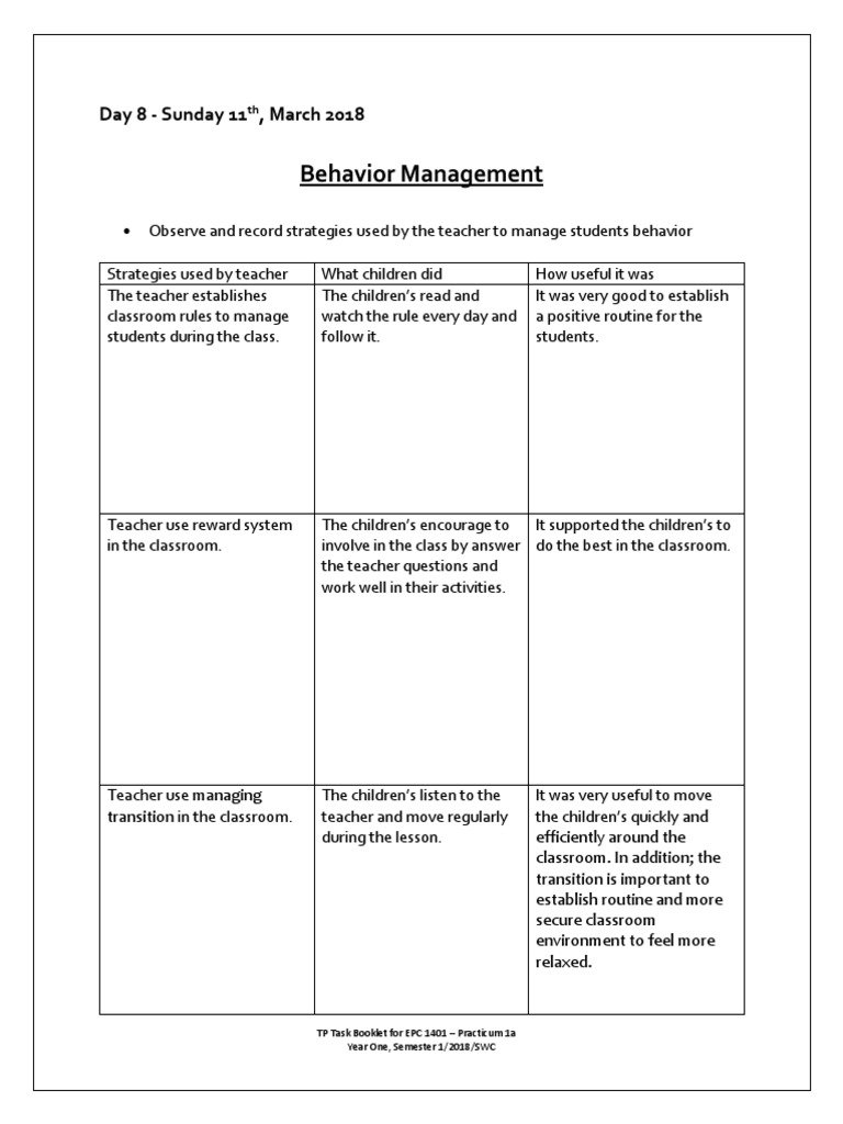 Behavior Management Strategies in Classrooms | PDF | Behaviorism ...