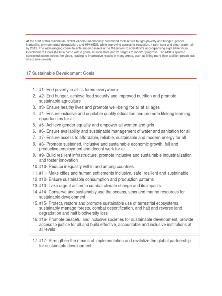17 Sustainable Development Goals | PDF | Science & Mathematics