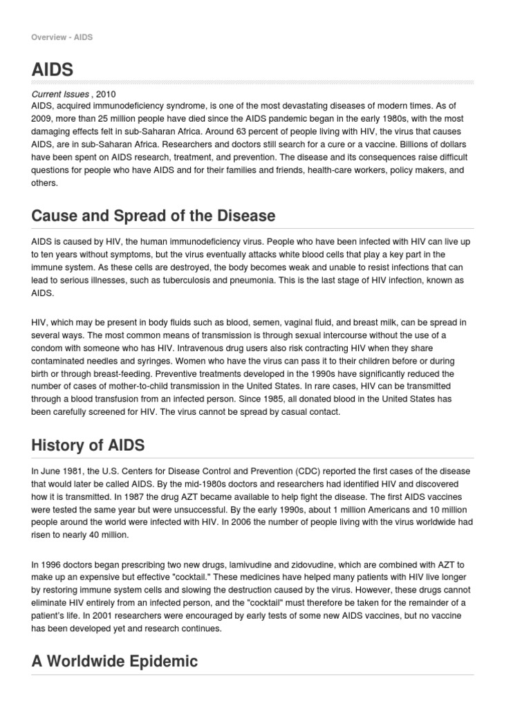 Cause and Spread of The Disease: Current Issues 2010 | PDF | Hiv/Aids ...