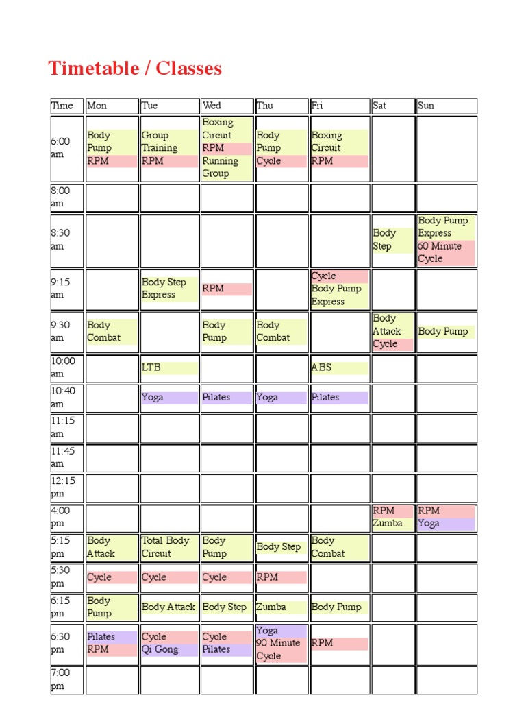 Fitness Class Schedule | PDF