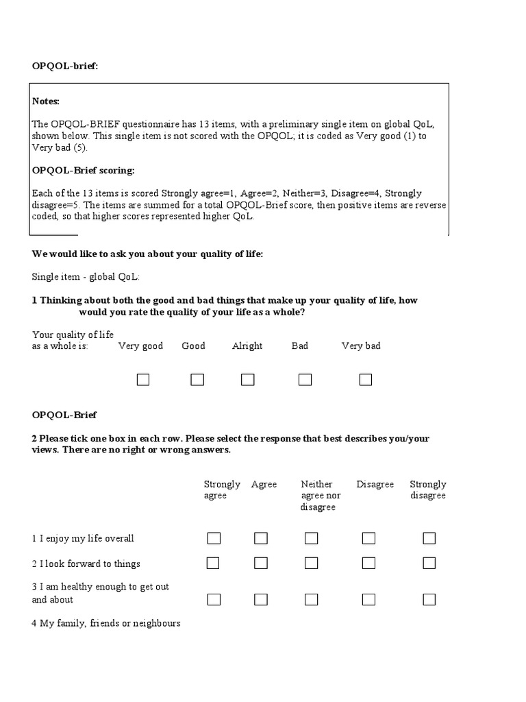 OPQOL Brief Questionnaire