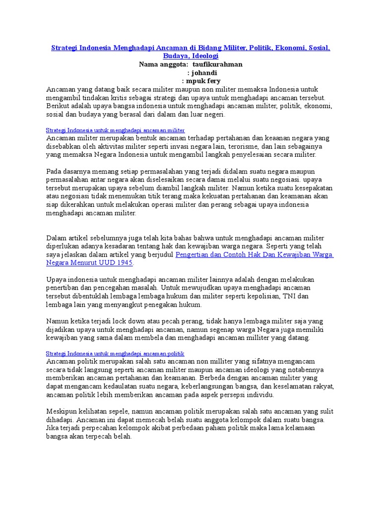 Contoh Ancaman Militer Bidang Pertahanan Dan Keamanan 