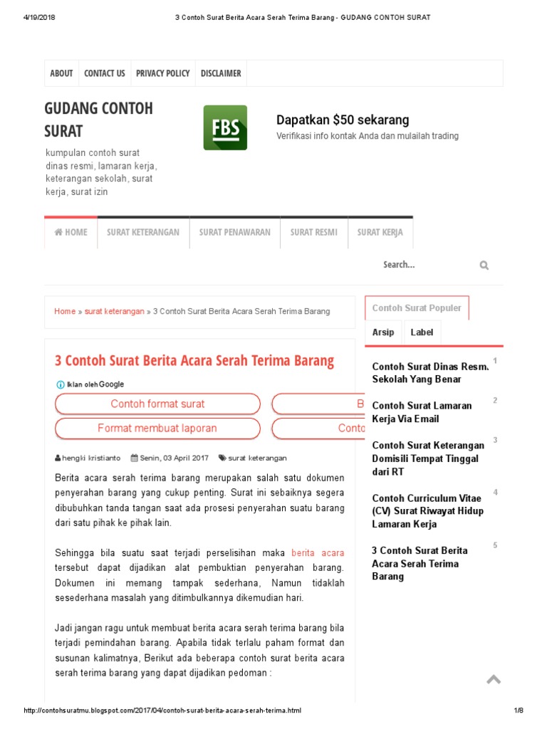 3 Contoh Surat Berita Acara Serah Terima Barang Gudang Contoh Surat Pdf