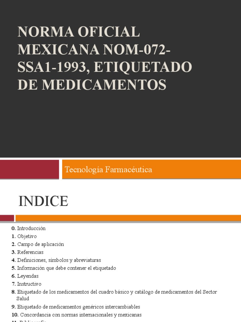 NORMA Oficial Mexicana NOM072SSA11993, Etiquetado de