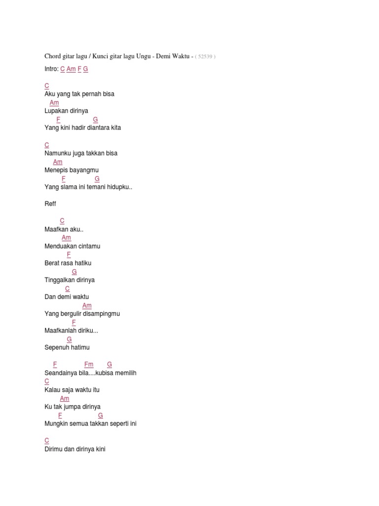 Chord Gitar Lagu Ungu Demi Waktu
