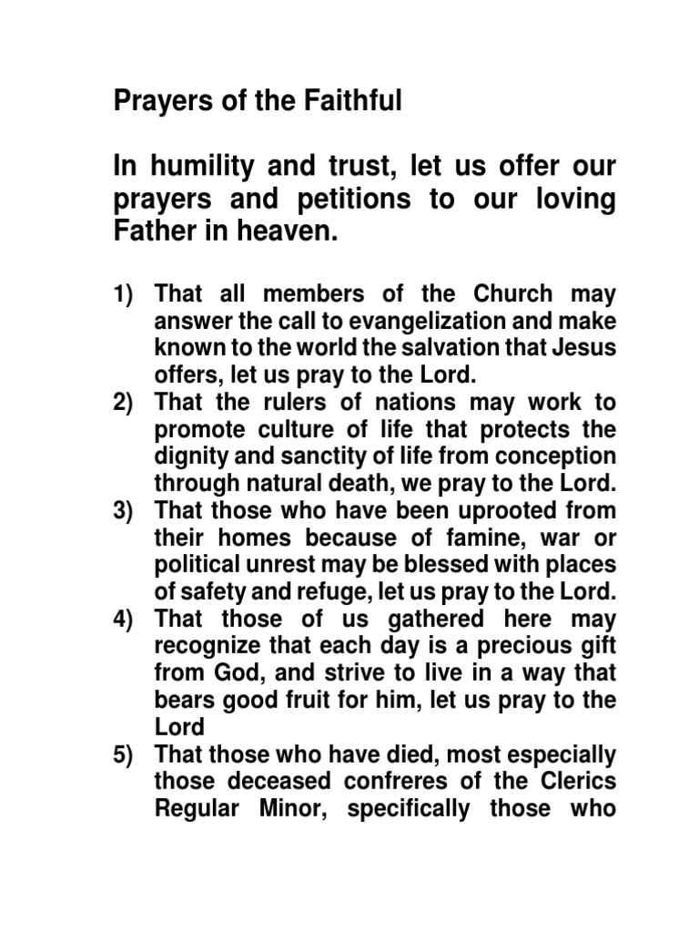 Prayers of The Faithful in Humility and Trust, Let Us Offer Our Prayers
