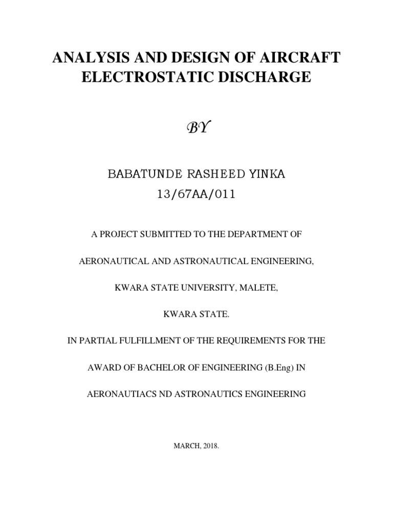 Analysis and Design of Aircraft Electrostatic Discharge (Chapter One