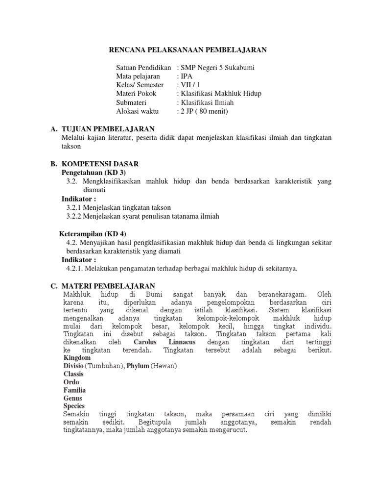 Rpp Klasifikasi 3 Takson