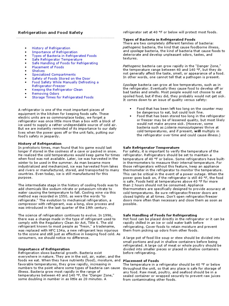 Refrigeration and Food Safety Guide | PDF | Refrigerator | Foods