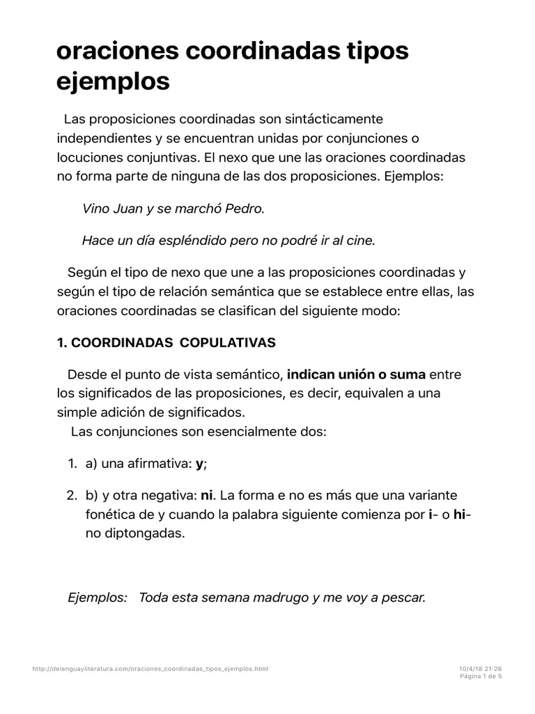Tipos y ejemplos de oraciones coordinadas | PDF | Oración (Lingüística ...