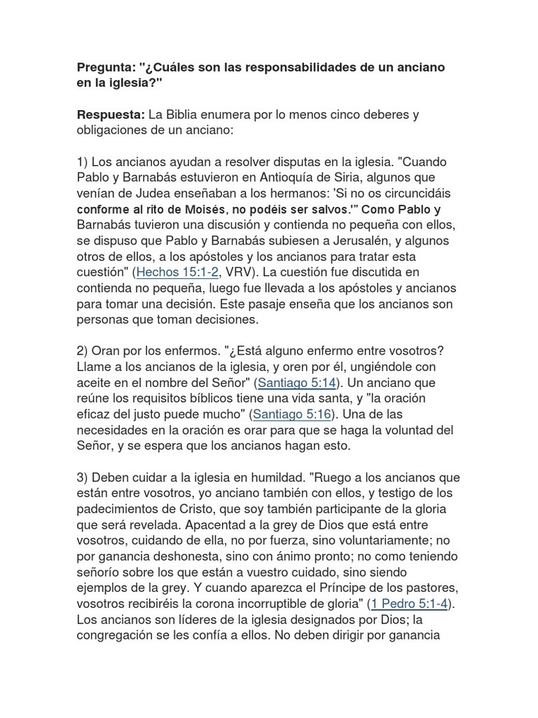 Responsabilidades de los ancianos en la iglesia | PDF | Oración | Pablo ...
