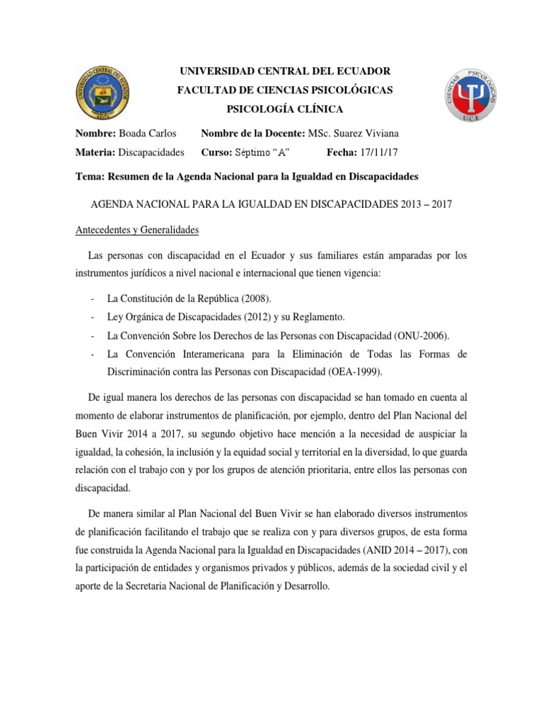 Agenda Nacional para la Igualdad en Discapacidades | PDF | Invalidez ...