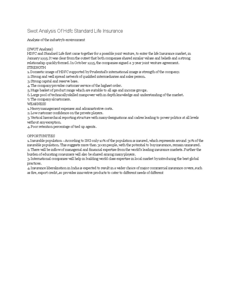 HDFC Standard Life Insurance SWOT Analysis | PDF