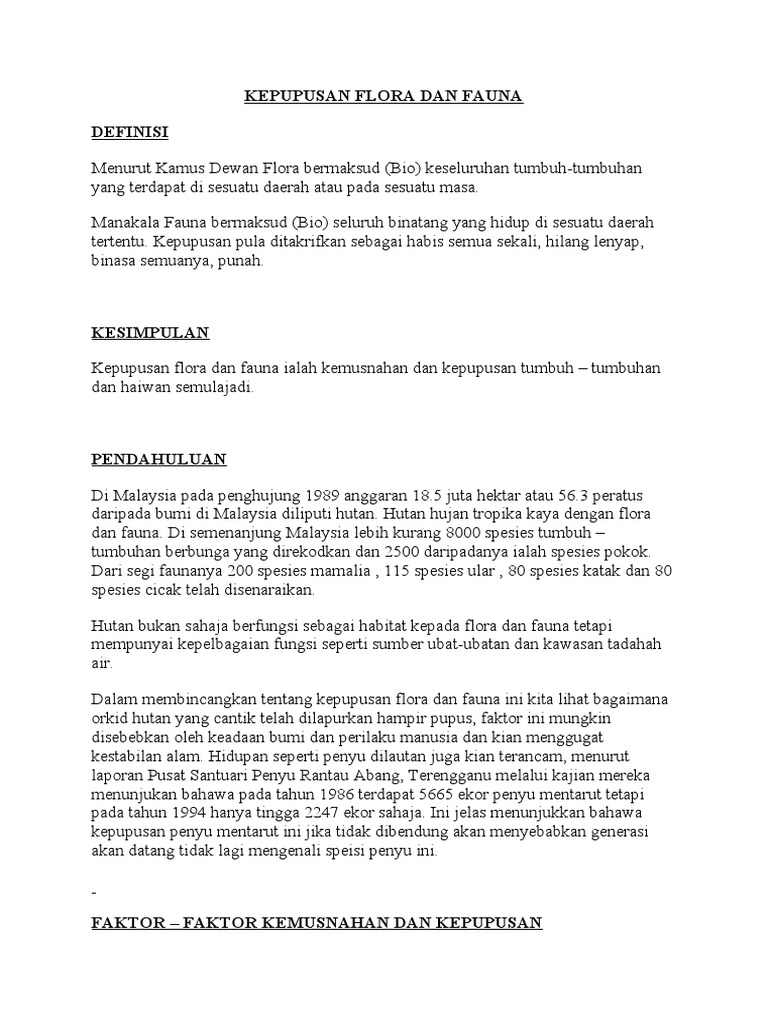 Kepupusan Flora Dan Fauna Pdf