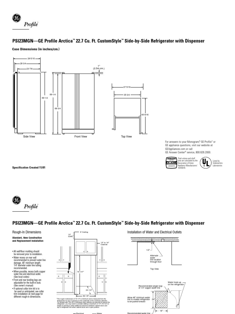GE Profile Arctica Fridge Quick Specs Download Free PDF