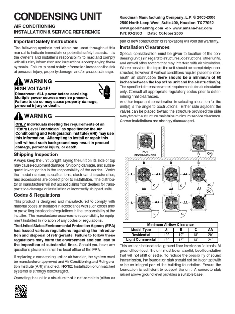 Goodman Gsc Installation Instructions | Thermostat | Leak