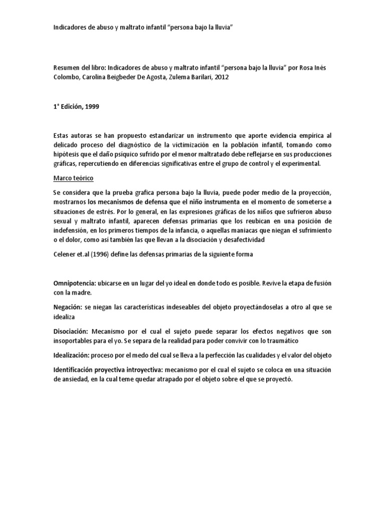 Indicadores de Maltrato Infantil en Dibujos | PDF | Abuso infantil ...
