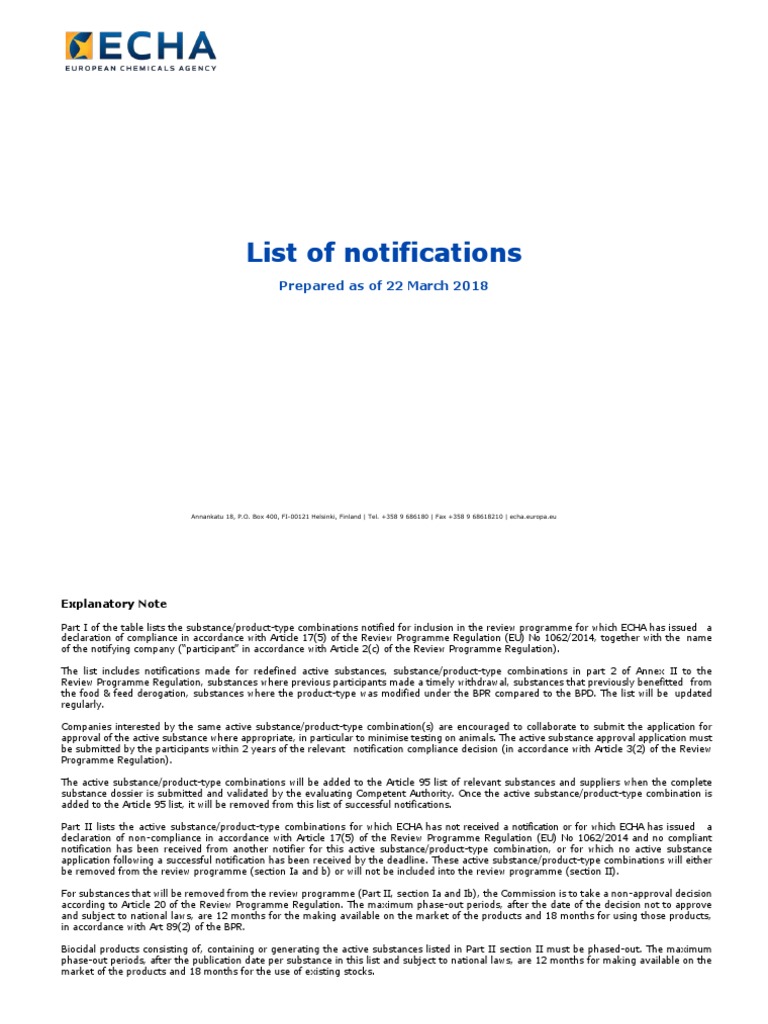 List of Notifications en | PDF | Chlorine | Resin
