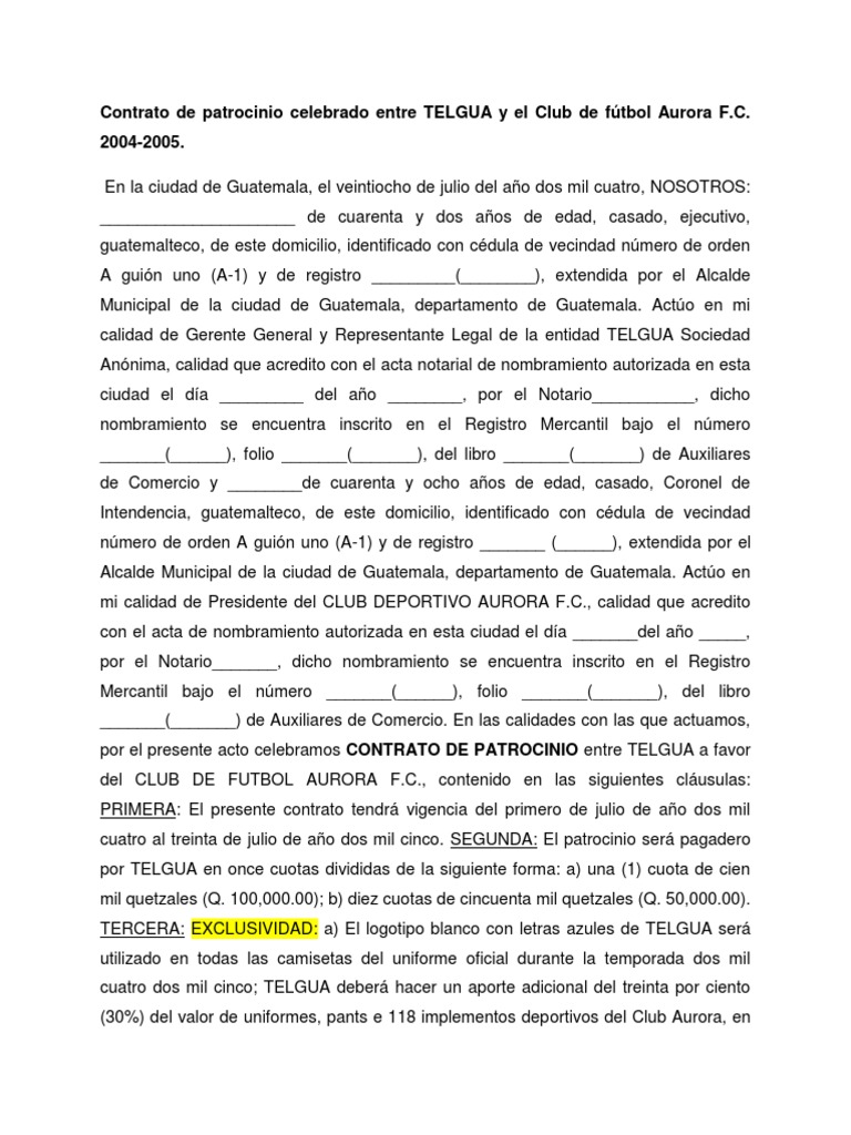 Contrato de patrocinio celebrado entre TELGUA y el Club de fútbol Aurora F.docx