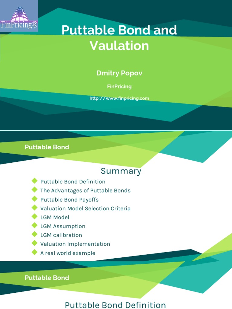 Puttable Bond and Valuation Bonds (Finance) Valuation (Finance)