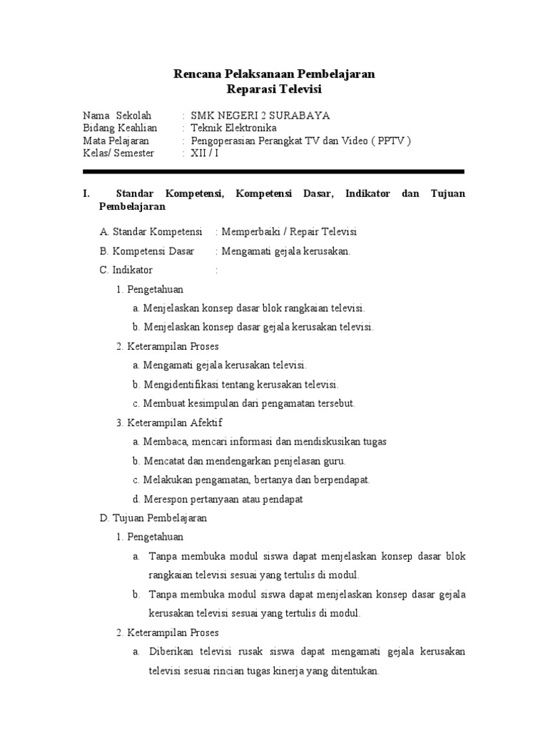 RPP Model Pembelajaran Langsung