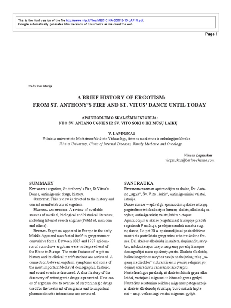A Brief History of Ergotism - From St. Anthony's Fire and ST | PDF