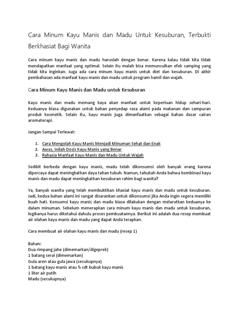 Cara Minum Kayu Manis Dan Madu Untuk Kesuburandocx