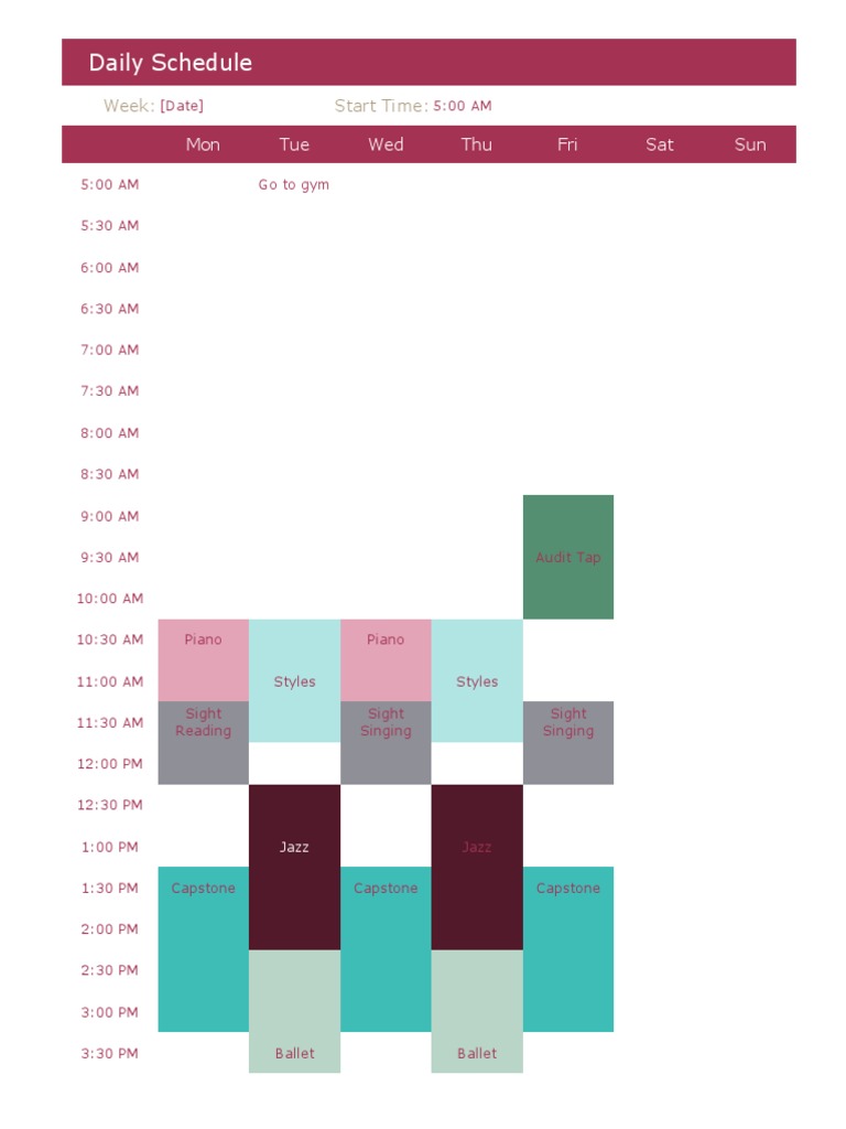 Daily Schedule: Mon Tue Wed Thu Fri Sat Sun | PDF