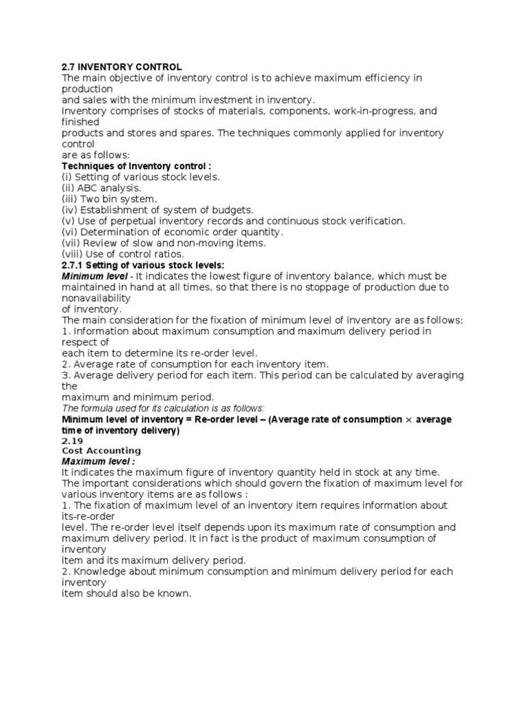2.7 Inventory Control: Minimum Level | PDF | Finance & Money Management ...