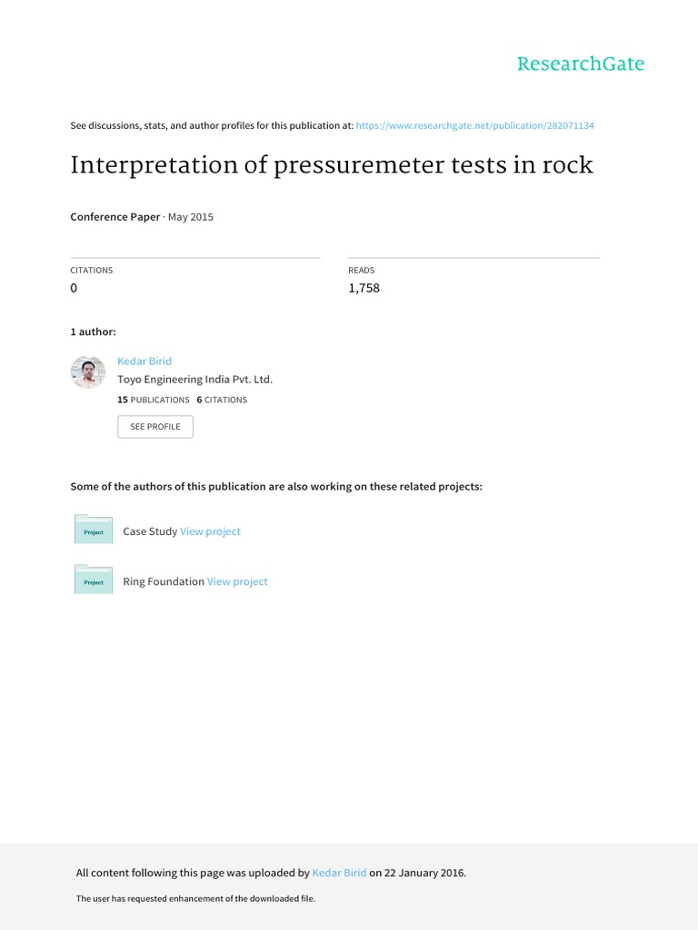 Interpretation of Pressuremeter Tests in Rock Conference Paper PDF