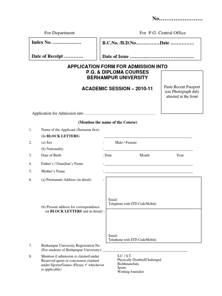 Berhampur University PG Application | PDF | Postgraduate Education ...