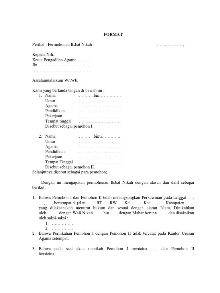 Contoh Permohonan Istbat Nikah