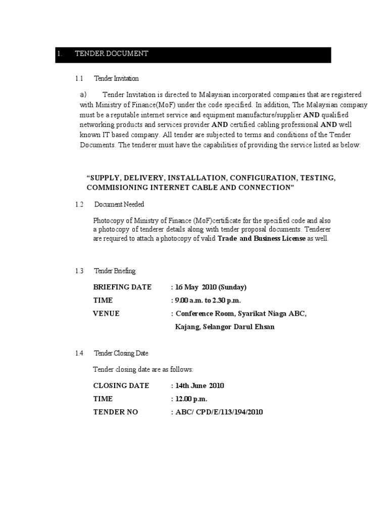 Document Tender Specification (Technical Standard) Prices Free 30day Trial Scribd