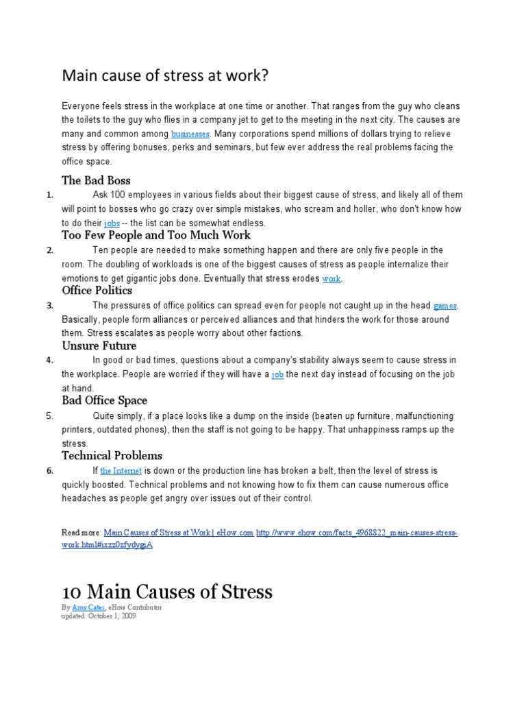Top Causes of Workplace Stress | PDF | Stress (Biology) | Occupational ...