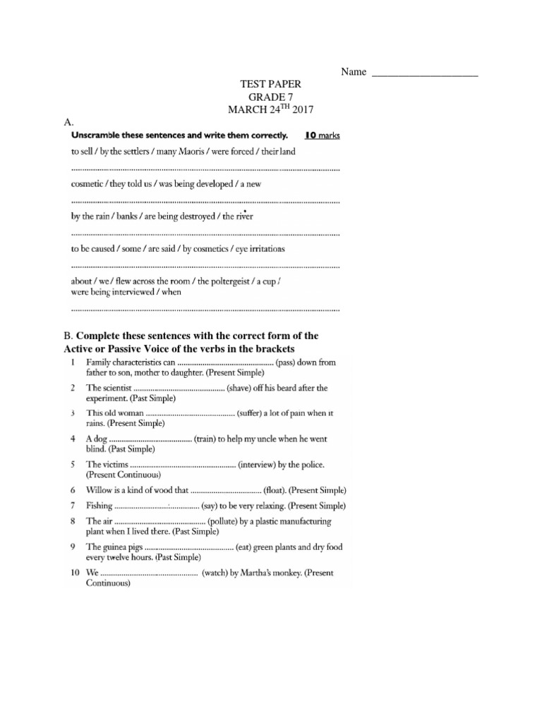 Name - Test Paper Grade 7 March 24 2017 A | PDF