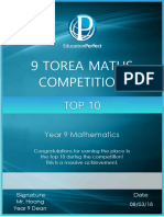 Competition 9 Torea Maths: Year 9 Mathematics