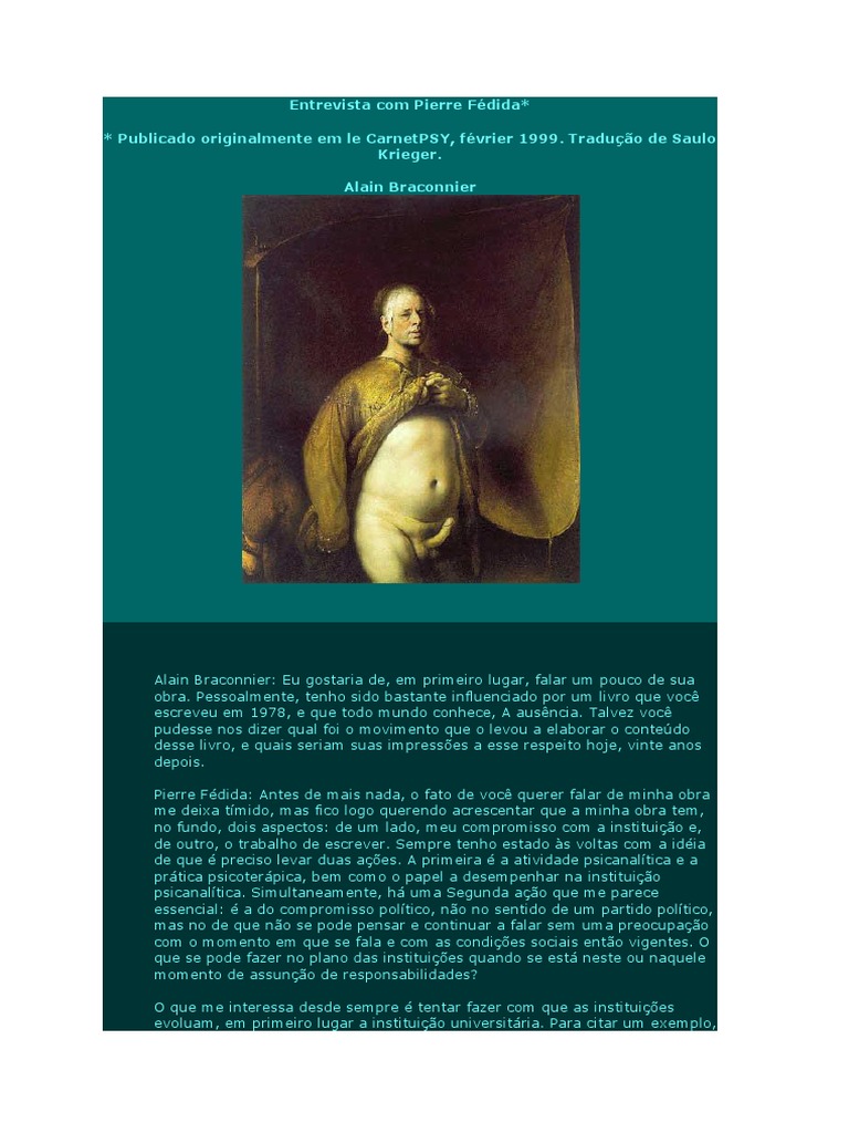 Pierre Fedida PDF Psicanálise Psicoterapia