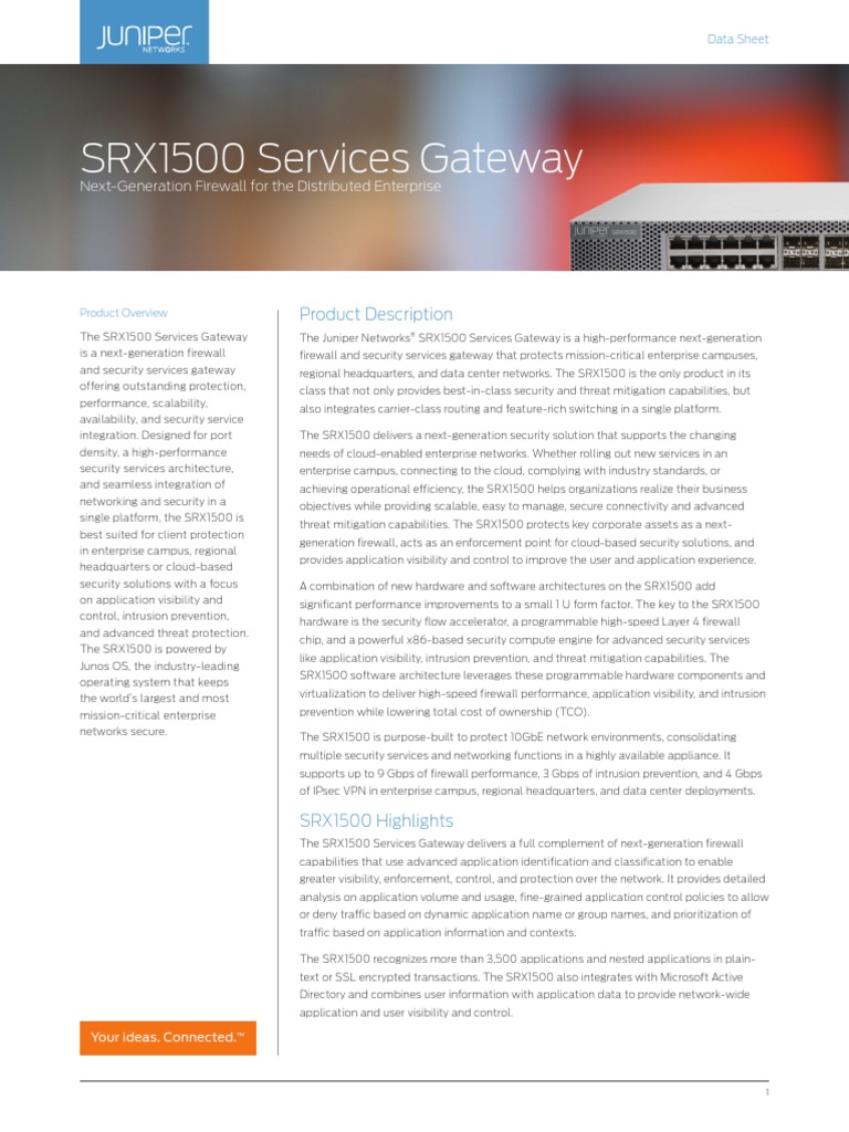 SRX1500 Juniper Datasheet PDF Virtual Private Network Firewall