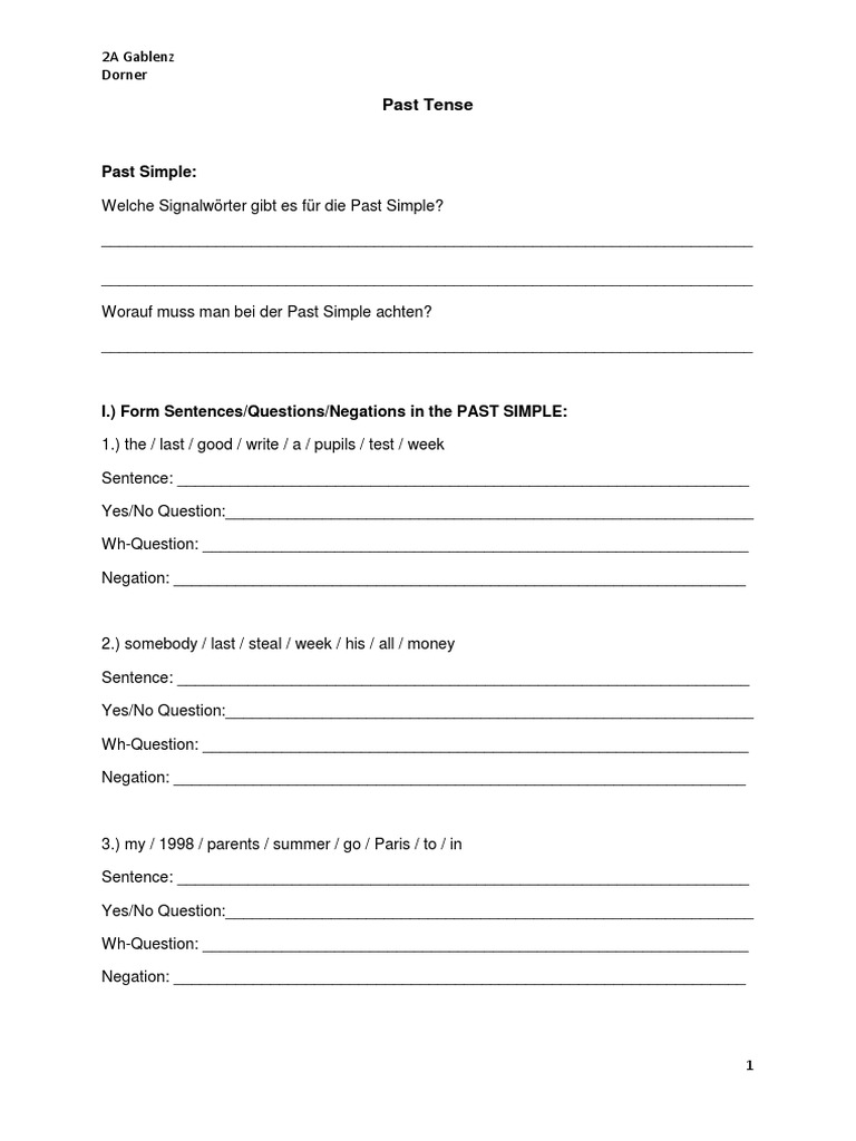 Past Progressive Signalworter Signalworter Simple Past
