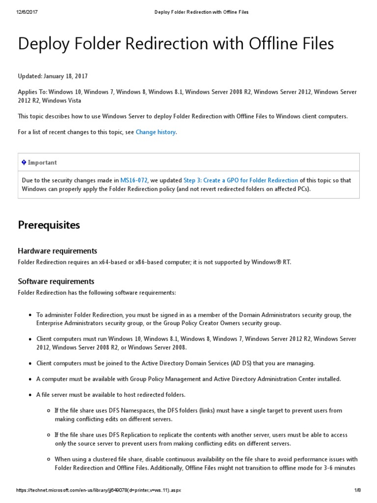 Deploy Folder Redirection With Offline Files PDF Group Policy
