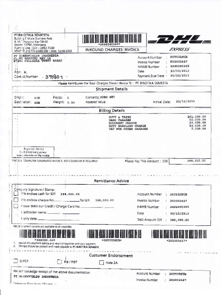 Invoice for Duty and Charges | PDF