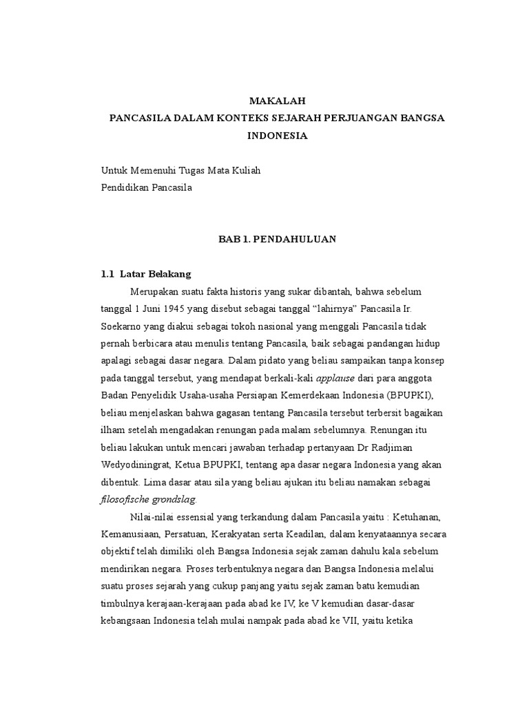 Makalah Pancasila Dalam Konteks Sejarah Perjuangan Bangsa
