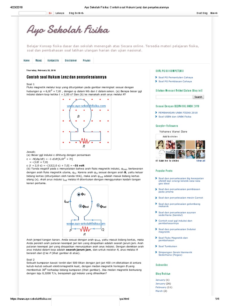 Ayo Sekolah Fisika Contoh Soal Hukum Lenz Dan Penyelesaiannya