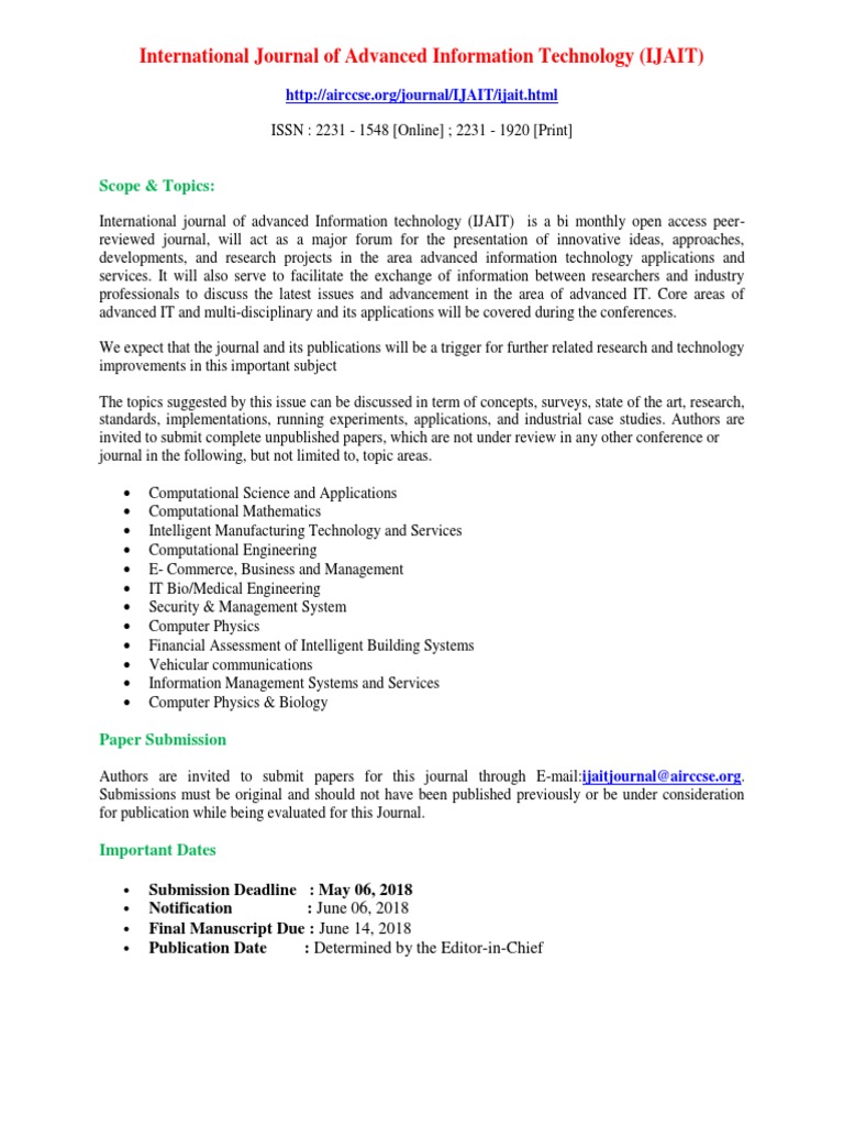IJAIT: Advanced IT Research Journal | PDF | Academic Journal | Open Access