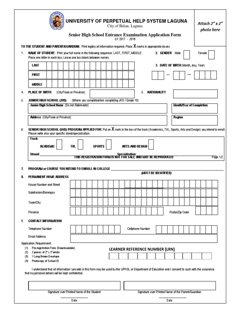 SHS Entrance Examination Application | PDF | Students