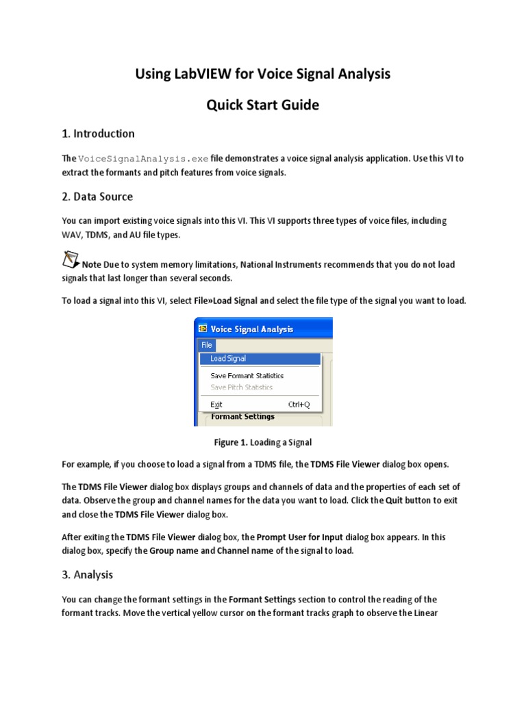 Using Labview For Voice Signal Analysis Quick Start Guide: 1 ...